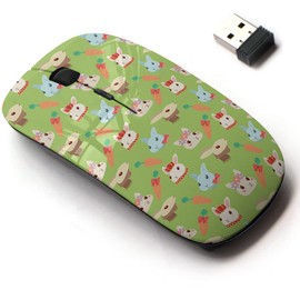 2.4G Wireless Mouse with Cute Pattern Design for All Laptops and Desktops with Nano Receiver - Cute Bunny Rabbit Colorful