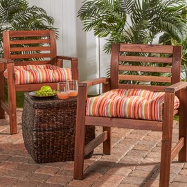 South Pine Porch Outdoor 20-inch Square Tufted Seat Cushion, Set of 2, Watermelon Stripe 2 Count