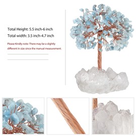 Nupuyai Aquamarine Crystal Tree of Life Gemstone Feng Shui Tree with Rock Crystal Druze Rough Stone Base Lucky Tree Money Tree Gift Wedding Feng Shui Decoration