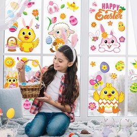 Whaline Whaline 9 Sheets Easter Window Clings Cartoon Egg Bunny Rabbit Chick Sheep Window Decals Double-Sided Spring Window Decor for Home Office School Shop Glass Display Party Supplies