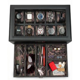 HOUNDSBAY Yachtsman Large Watch Box Jewelry Organizer for Men, Camo Gifts for Men, Jewelry Box Organizer, Watch Display & EDC Storage Drawer, Watch Case