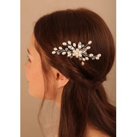 Deniferymakeup 1pc Pearl Rose Gold Hair Pins Boho Hair Piece Set Special Occasion Vintage Hair Accessories for Wedding Brides Women and Girls (Silver)