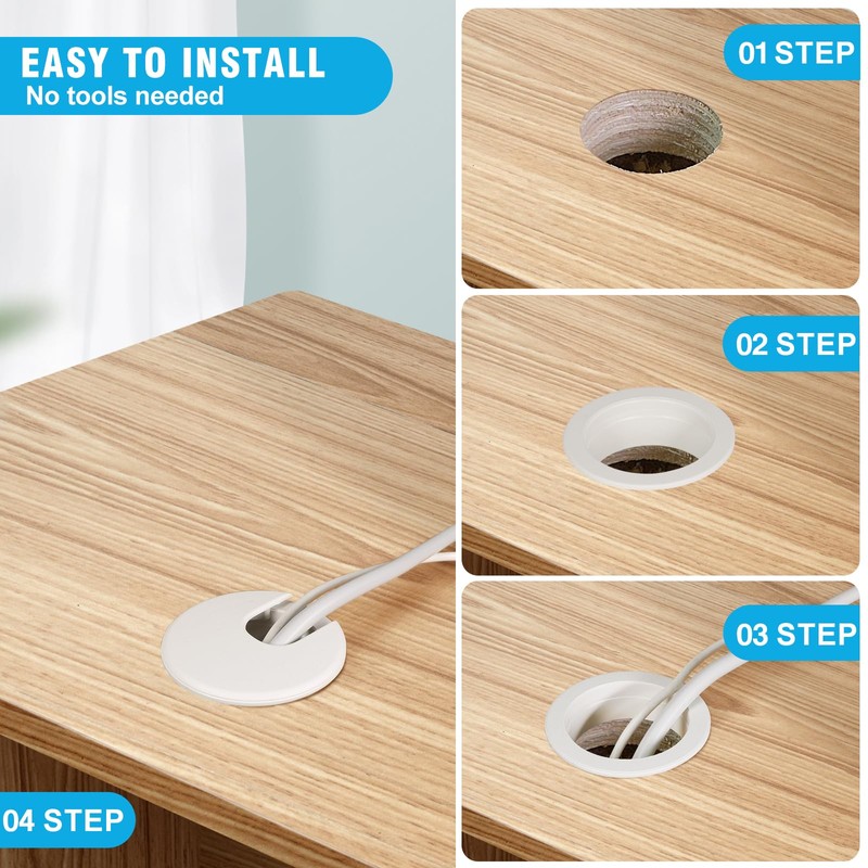 JTemgle 1-3/8" White Desk Grommet, JTemgle Plastic Cable Hole Cover