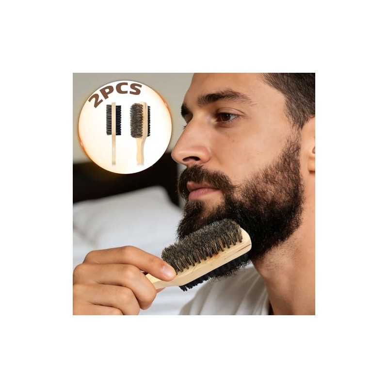 Flylin Paquete de 2 cepillos para barba hombres, Bambú Mango
