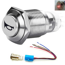 Viping Push Button Switch Car Horn Button Switch momentary Switch Connector 12V DIY Switch 16mm Red LED On/Off Reset Switch Button Metal Speaker Horn Switch Power Metal Toggle Switch Car Boat Moto