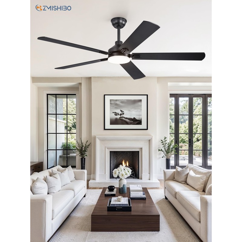 ZMISHIBO 60" Ceiling Fans with Lights, Black Modern Ceiling Fan