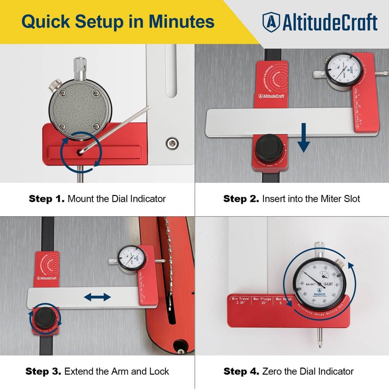 AltitudeCraft 0.001" Precision Table Saw Alignment Gauge - CNC Milled