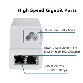 Gigabit PoE+ Injector 30W IEEE802.3at/af Compliant, Supplies PoE(15.4W) or PoE+(30W) Power Over Ethernet Distances Up to 328ft, PoE Injector Adapter for Camera/Access Point/IP Phones, EN30GT