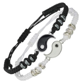 Best Friend Bracelets for 2 Matching Yin Yang Adjustable Cord Bracelet for Bff Friendship Relationship Boyfriend Girlfriend Valentines Gift