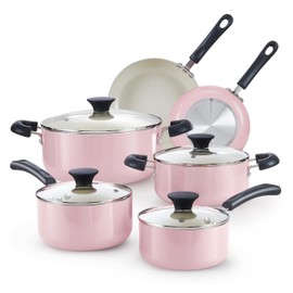 Cook N Home Pots and Pans Set Nonstick, 10-Piece Ceramic Kitchen Cookware Sets, Nonstick Cooking Set with Saucepans, Frying Pans, Dutch Oven Pot with Lids, Pink