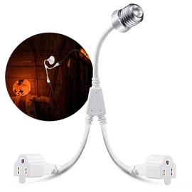 2 in 1 Light Socket to Plug Adapter, Convert E26/E27 Bulb Socket to 2 Pieces 3 Prong Outlet with Extension Cord, Flexible Light Bulb Socket Converter Suitable for Porch Patio Garage Use (White,1 Pack)