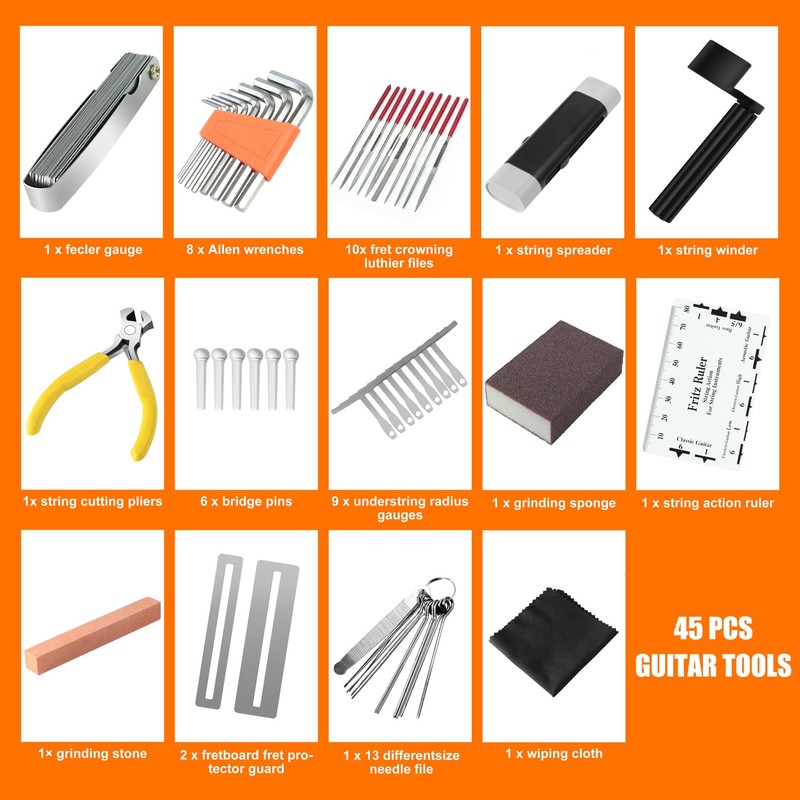 45Pcs Guitar Tool Kit, Guitar Repair Kit, Guitar Setup Kit,
