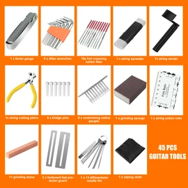 45Pcs Guitar Tool Kit, Guitar Repair Kit, Guitar Setup Kit, Luthier Tools Guitar Kit, Guitar Maintenance Kit Guitar Fret Tools, TIMDAM Guitar Accessories for Ukulele Bass Guitar Gifts for Musicians