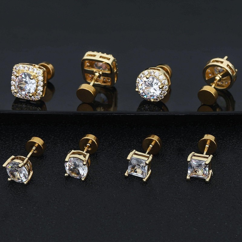 NEWITIN 4 Pairs Stainless Steel Stud Earrings for Men Hypoallergenic