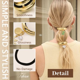 3PCS Gold Hair Ties, Metal Hair Ties for Thick Hair, Elegant Durable Geometric Design, Gold Hair Accessories with Pendant Stretchy and Non-Damage Ponytail Cuff Holders, 3 Styles in Box Holiday Gifts