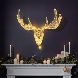 LuxenHome 36" W Reindeer Head Lighted Christmas Decorations, Prelit Moose Head Wall Decoration with 160 Warm White LED Lights, Holiday Wall Mounted Lighted Deer Christmas Decorations Indoor