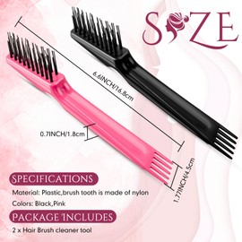 Yaomiao 2 Pieces Hair Brush Cleaner Tool 2-in-1 Hair Brush Cleaning Tool Hair Brush Remover Rake for Removing Hair Dust Mini Wet Hair Comb for Removing Dirt Home Salon Use (Black, Pink)