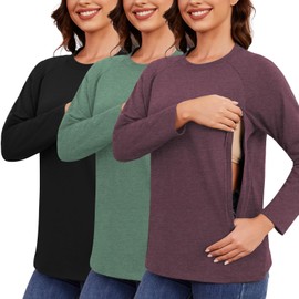 Ecavus 3-Pack Breastfeeding Shirts with Hidden Zippers Comfort and Soft Nursing Shirts for Women