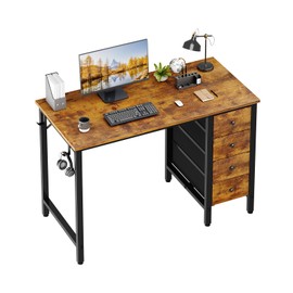 Lufeiya 40 inch Computer Desk with 4 Drawers, Kids Student Small Desks for Home Office Small Space, Work PC Desk Table for Bedroom, Rustic Brown
