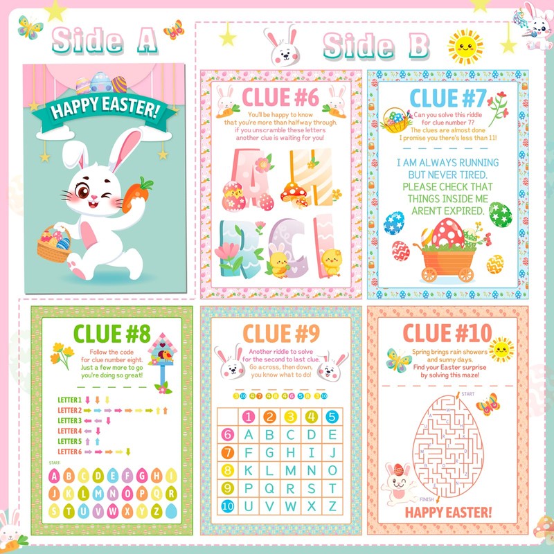 HOWAF Easter Egg Hunt, 10pcs Easter Egg Hunt Clues, Indoor