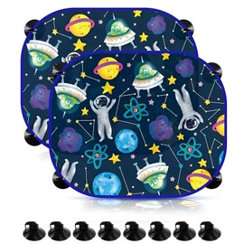 WTZWYFWJ Auto Sonnenschutz Baby mit UV Schutz, 2 Pack Sonnenblende Kinder mit 8 Saugnapf, Sonnenschutz Auto Baby, Universal Auto Sonnenblende Seitenfenster, für Kinder mit süßen Motiven(Raumfahrt)
