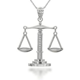 925 Sterling Silver CZ-Accented Scales of Justice Pendant Necklace with Rolo Chain and Pendant only, Metal, Cubic Zirconia