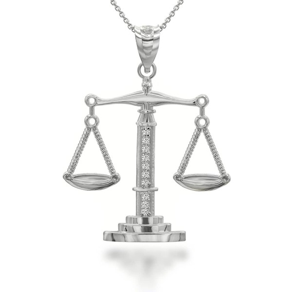 925 Sterling Silver CZ-Accented Scales of Justice Pendant Necklace with