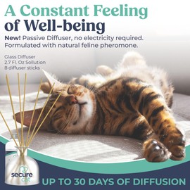 SecureCat Calming Diffuser for Supporting Calm and Well-Being to Help Relieve Any Feeling of Anxiety or Stress, Cat Pheromone Passive Stick Diffuser Home Starter Kit