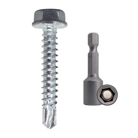 Pack of 100 DIN 7504 K Galvanised Steel 4.2 x 25 mm Screws Self-Drilling Tapping Screw Hex Washer Self Tapping (100, 4.2 x 25 mm)