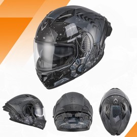 OUMURS DOT Motorcycle Full Face Helmet, Flip Up Dual Visor, Adult, Sun Shield, Lightweight, Street Bike, DOT Approved, Sport Bike, Unisex, Model-167, Future Gray - XL