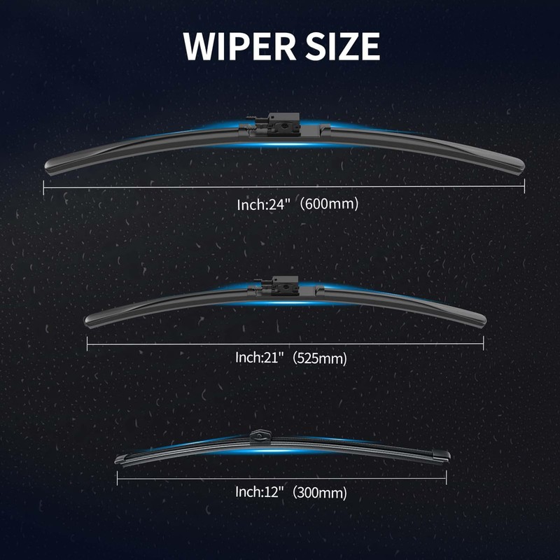 Front and Rear Windshield Wiper Blades, 3 Pcs Front and