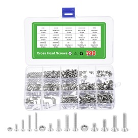 sourcing map 390 Pcs M2~M4 Machine Screws Phillips Pan Cross Head Screws Bolts Assortment Kit 304 Stainless Steel Silver for Wall Socket,Household Repairs