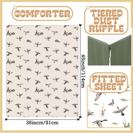 CroBlissful 3 Pieces Mallard Duck Nursery Crib Bedding Set for Girls Boys Mallard Duck Baby Standard Size Bedding Sets with Comforter Fitted Sheet Crib Skirt