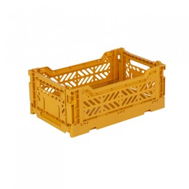AYKASA Folding Crate, Sturdy Folding Box, Plastic, Stackable, Mustard, Mini (27 x 17 x 11 cm)