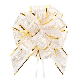 Korjokca 8PCS Large Pull Bow Gift Wrapping Bows, 6 Inches White Organza Ribbon Pull Bows for Wedding Gift, Wedding Baskets, Party, Birthday, Christmas, Valentine's Day Gift Decoration