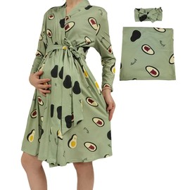 SUFEINI Mom and Baby Matching Robe and Swaddle, Maternity Nursing Robe Labor and Delivery Gowns for Hospital Women Sleepwear Bathrobe (C01 Robe+swaddle, XL)