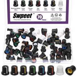 Swpeet 70Pcs 7 Colors 15x14mm D Type Potentiometer Control Knob Assortment Kit, Plastic Potentiometer Volume Control Rotary Knob, 6mm Knurled Shaft Insert Potentiometers Rotary Knobs