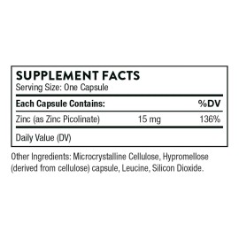 Thorne Research, Zinc Picolinate, 15mg, 60 Caps Sin Sabor