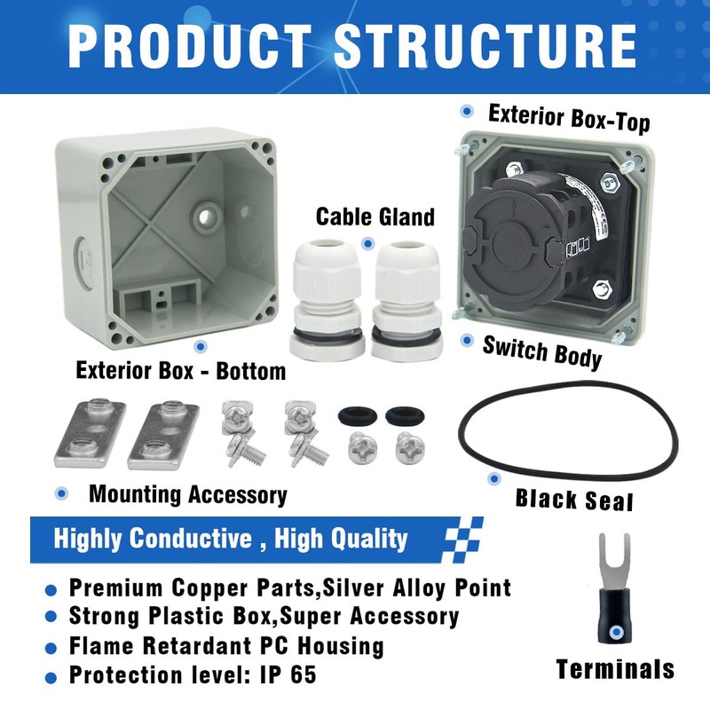 KEYMOO 20A Black Rotary Changeover Switch with Box, 3-Way 1