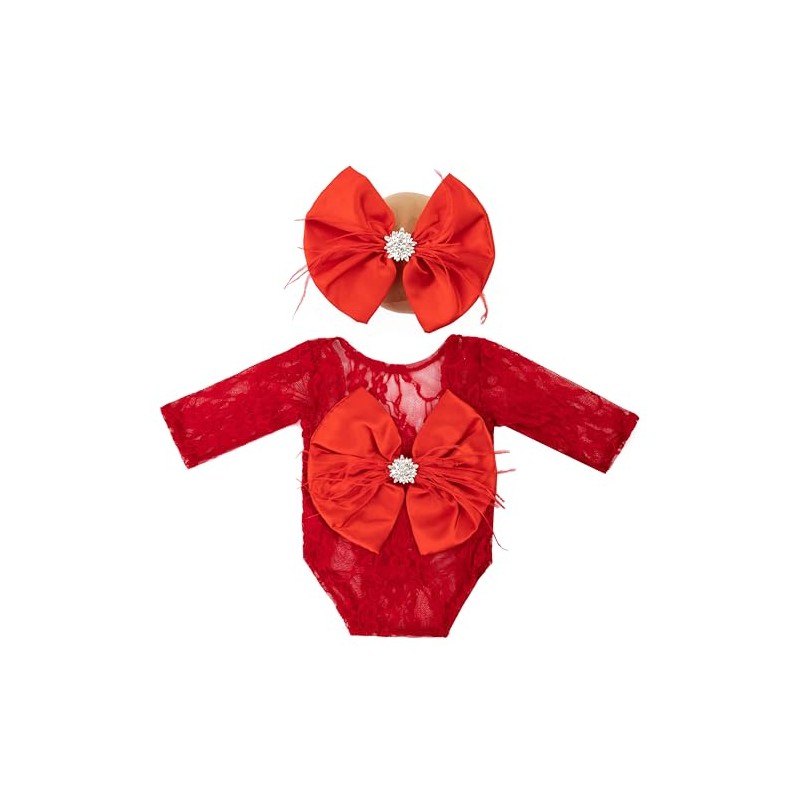 Newborn Photography Props, Infant Girl Photoshoot Lace Romper & Bow