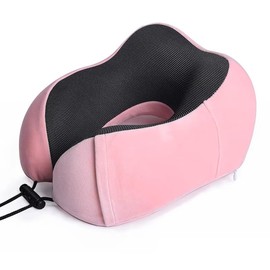 Bookishbunny Comfortable Premium Memory Foam Travel Two Tone Neck Pillow with Breathable Magnetic Therapy Cover, for Car Truck Home Airplane Train (Light Pink)