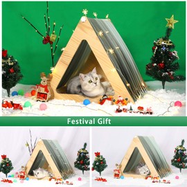 Petsfit Cat Houses for Indoor Cats,Modern Style Wood Cat House with Soft Mat,Portable&Easy Assembly(Triangle)