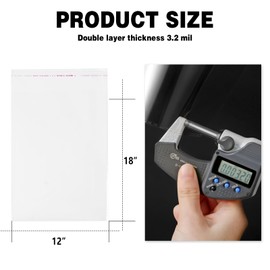 RONSBILL 100PCS 12x18 Inches 3.2Mil Large Clear Self Sealing Cellophane Bags Self Adhesive Resealable cello bags for Packaging T-Shirts Clothing Gifts Thick