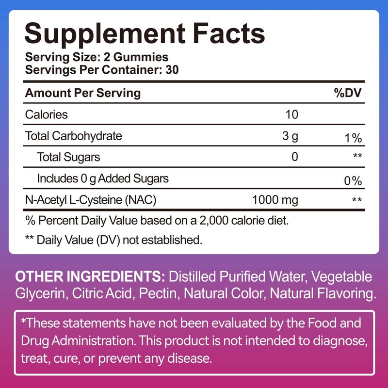 NAC Supplement N-Acetyl Cysteine, Nac Gummies 60pcs, Support Immnue, Liver