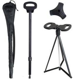 Cane with Seat Folding Lightweight 2-in-1 Portable Walking Stick with Seat for Men & Women Sturdy Tripod Cane Chiar Foldable Stool Mobility Aid Crutch with Travel Bag for Elderly, Seniors & Handicap
