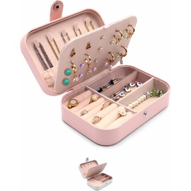 Raganet, Estuche Joyero Portatil, Alhajero de Organización con 2 Compartimientos Separados, Organizador Alajero para Aretes, Pulseras Anillos y Todo Tipo de Joyas (Rosa)
