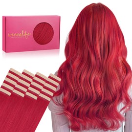 WENNALIFE Tape in Hair Extensions Human Hair 20pcs 50g 20 Inch Red Real Human Hair Extensions for Women Hair Extensions Tape for Women Rallonge Cheveux Humain Naturel