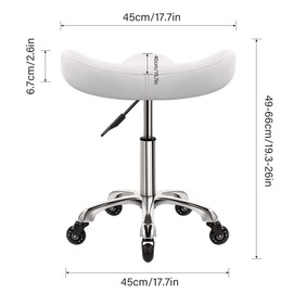 WKWKER Heavy Duty Rolling Stool - Modern White Multipurpose Stool - Thick Comfortable PU Leather Seat - Adjustable Height & 360 Swivel