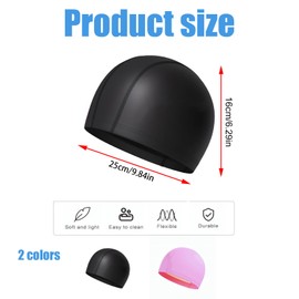 Badekappe Bademütze PU Beschichtet Weiche Badehaube Ohrenschutz Schwimmhaube wasserdicht Schwimmkappe Bequem, Langlebig & Hochelastisch für Damen und Herren Beim Schwimmen (Schwarz)