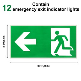 Pack of 12 Emergency Exit Sign, 300 x 150 mm, Extra Photoluminescent Emergency Exit Sign, Arrow to Left, Reflective, Escape Road Sign Rescue Way (to the Left)